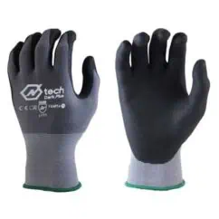 NIS tools black and gray rubber-coated work gloves designed for protection and precision handling in industrial and construction environments.