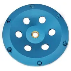 Blue circular mechanical part with multiple holes, used in engineering and machinery applications.