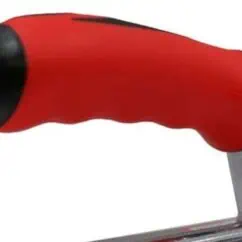Red ergonomic hand tool handle with black grip for comfort and control.