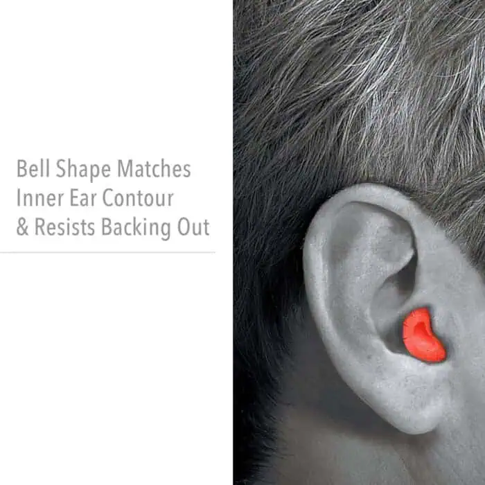 Red ear shape matching inner ear contour and resistant to back out in men’s haircut.