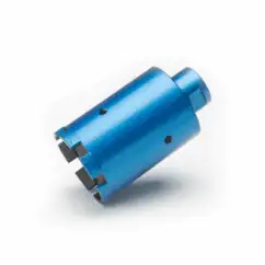 Blue precision machining tool component for industrial manufacturing and mechanical assembly.