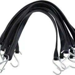 rubber bungee strap Heavy-duty black rubber bungee cords with metal hooks, ideal for securing items in transportation and storage. Durable and flexible for various bundling needs.