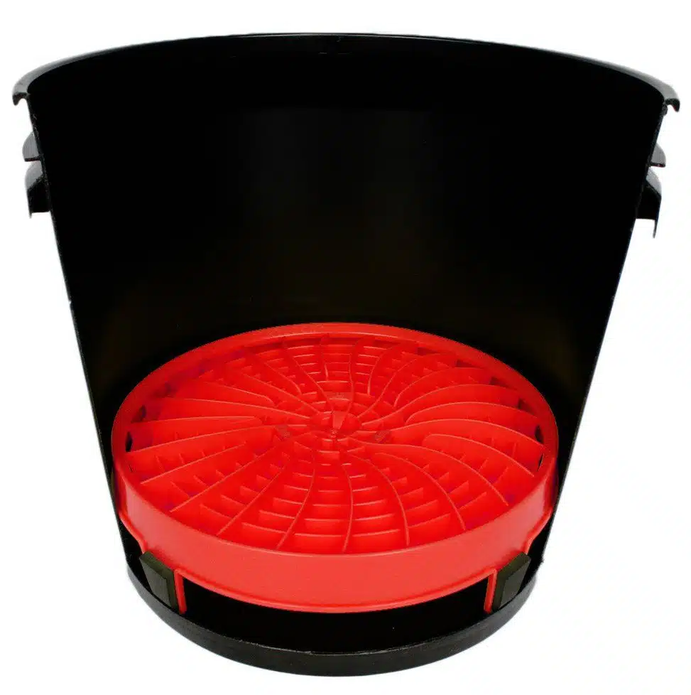 Replacement filter insert for NIS Tools vacuum cleaner, circular red filter with radial venation.