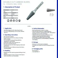 High-quality image of a double cut carbide burr with conical ball nose, used for metal deburring, grinding, and shaping in industrial applications.