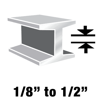 1. Steel I-beam with adjustable thickness range from 1/8 inch to 1/2 inch, ideal for construction and engineering projects.