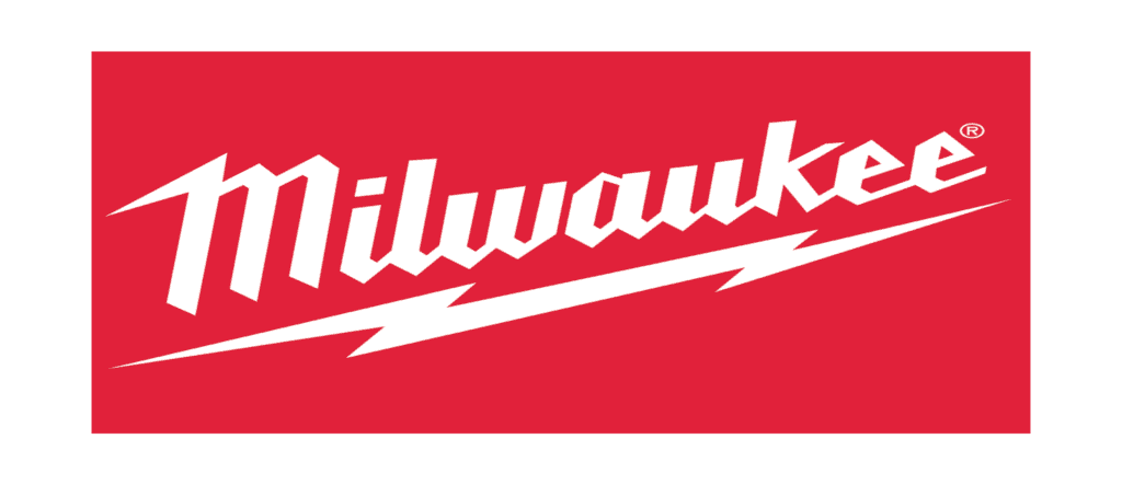 Milwaukee logo on a red background, representing the Milwaukee power tools brand known for durability and innovation in the construction industry.