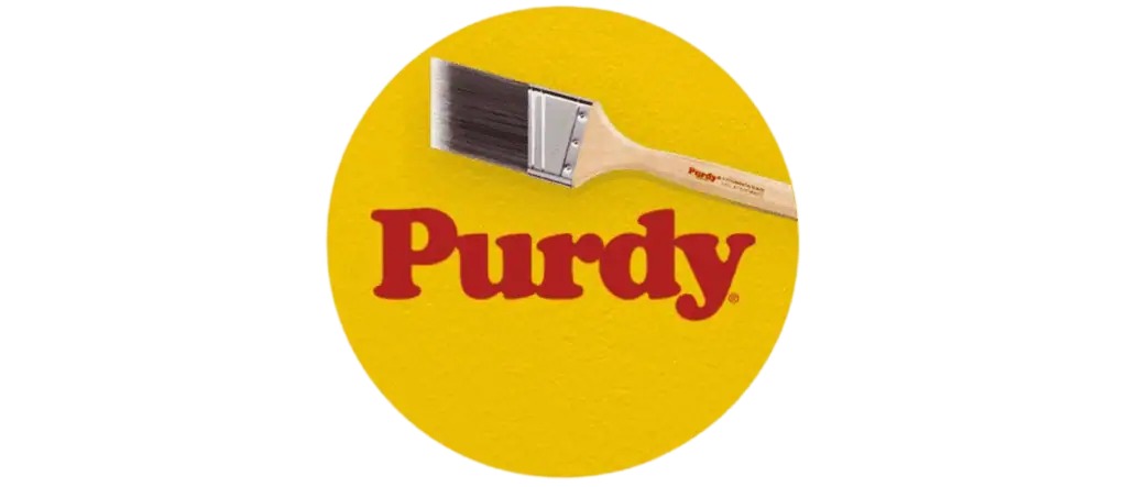 Paintbrush with black bristles and wooden handle on a yellow background.