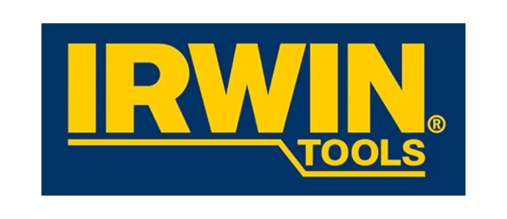 IRWIN tools logo with bold yellow text on a dark blue background, representing high-quality hand tools and hardware products for professionals and DIY enthusiasts.