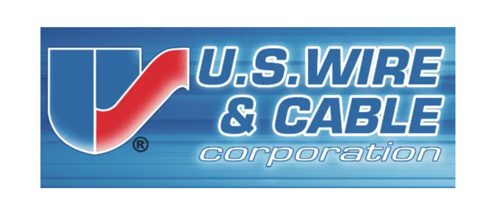 U.S. Wire & Cable logo with blue background, featuring company name and emblem, representing quality electrical wiring and cable products.