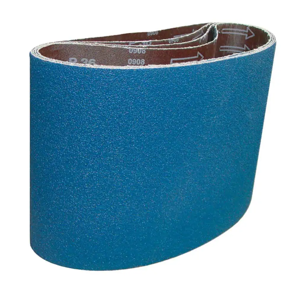 Abrasive belt for sanding and grinding applications, industrial tools, durable coated abrasives, metal and wood finishing.